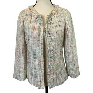 Cynthia Rowley Women's Tweed Boucle Blazer Jacket Small Multicolor Frayed